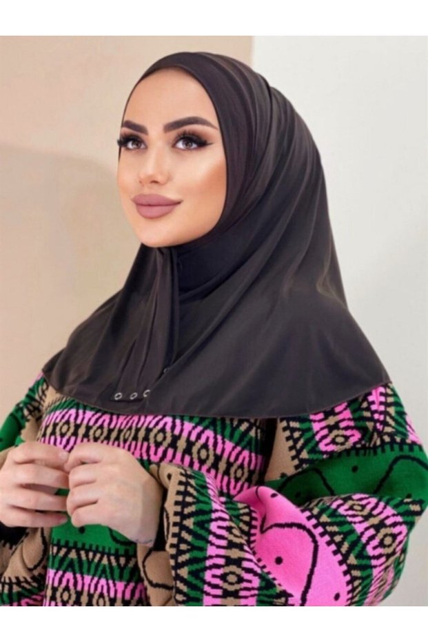 Women's Hijab Coffee Snap Neck Collar Hijab Bonnet Model Scarf Shawl with Snap Fasteners