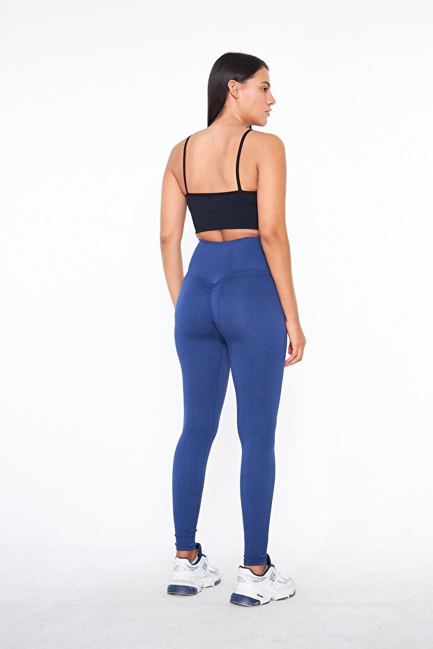 High Waist Hip Shaping Leggings with Gathered Hips and Extra Push up Seamles in Navy Blue