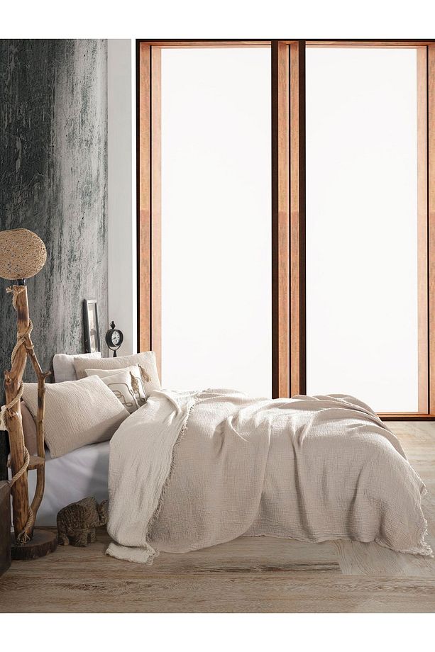 Vizon Renkli 4 Katlı Multi Muslin %100 Pamuk Tek Kişillik Yatak Örtüsü 160x240cm - 5