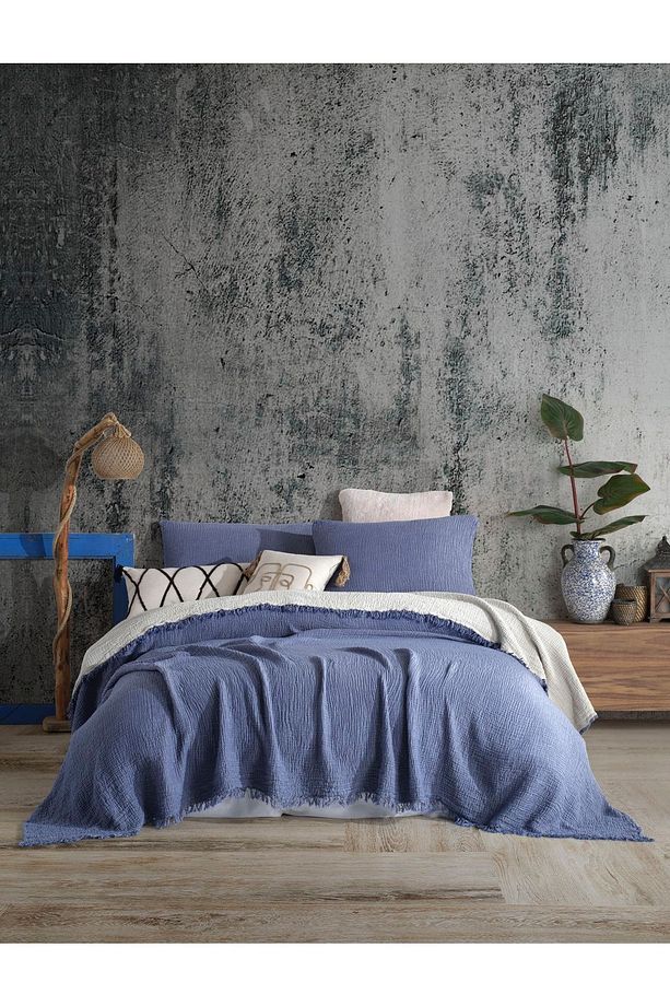 Indigo Mavisi 4 Katlı Multi Muslin %100 Pamuk Tek Kişillik Yatak Örtüsü 160x240cm - 4