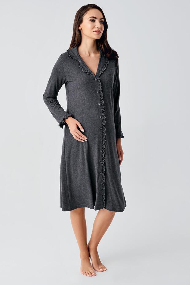 Women's Long Sleeve Stretchy Cotton Fabric Maternity Nightgown