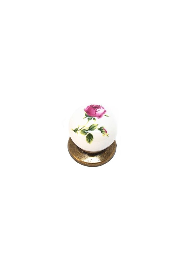 Porcelain Cabinet Kitchen Drawer Furniture Handle Antique Pink Floral Pattern 30mm Diameter Single Screw