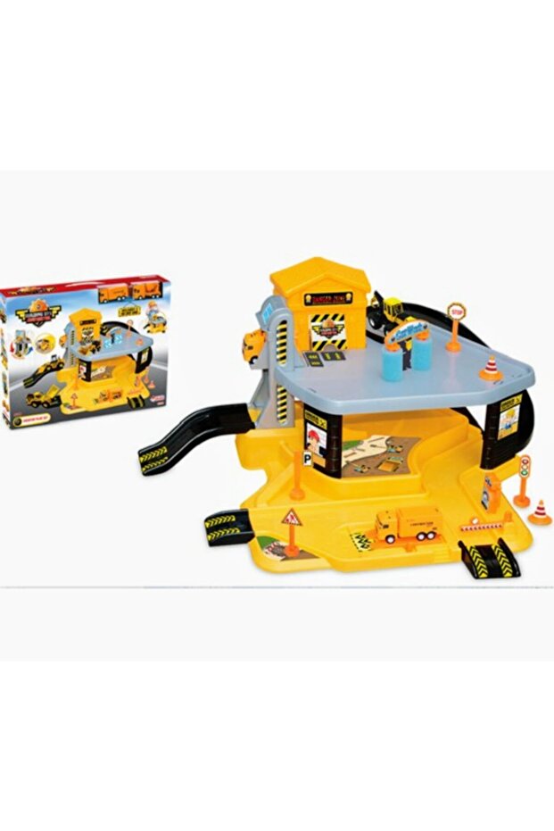 2 Storey Construction Site Parking Lot and Toy Garage Set with Lift and 2 Vehicles Construction