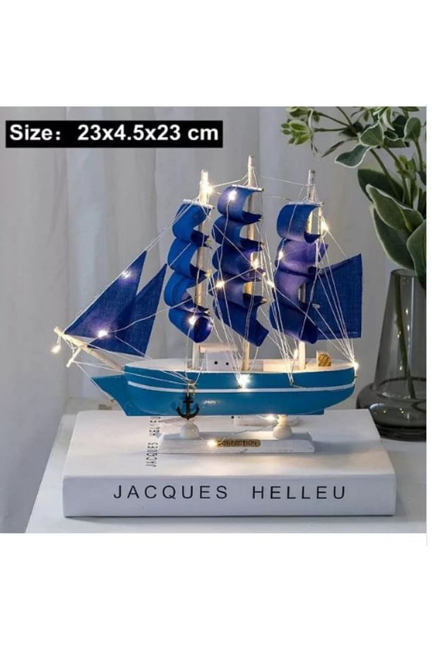 Yelkenli Gemi El Yapımı Işıklı 23 cm Hediyelik Masa Üstü Dekor Biblo Süs Gemi - 2