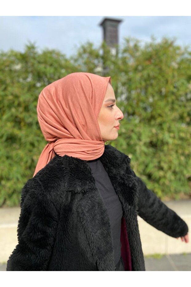 شال قطني ممشط باللون الخوخي - مظهر متين - 2