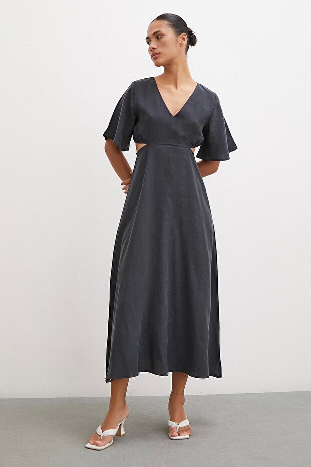 V Yaka Yan Dekolteli Elbise Antirasit - 4