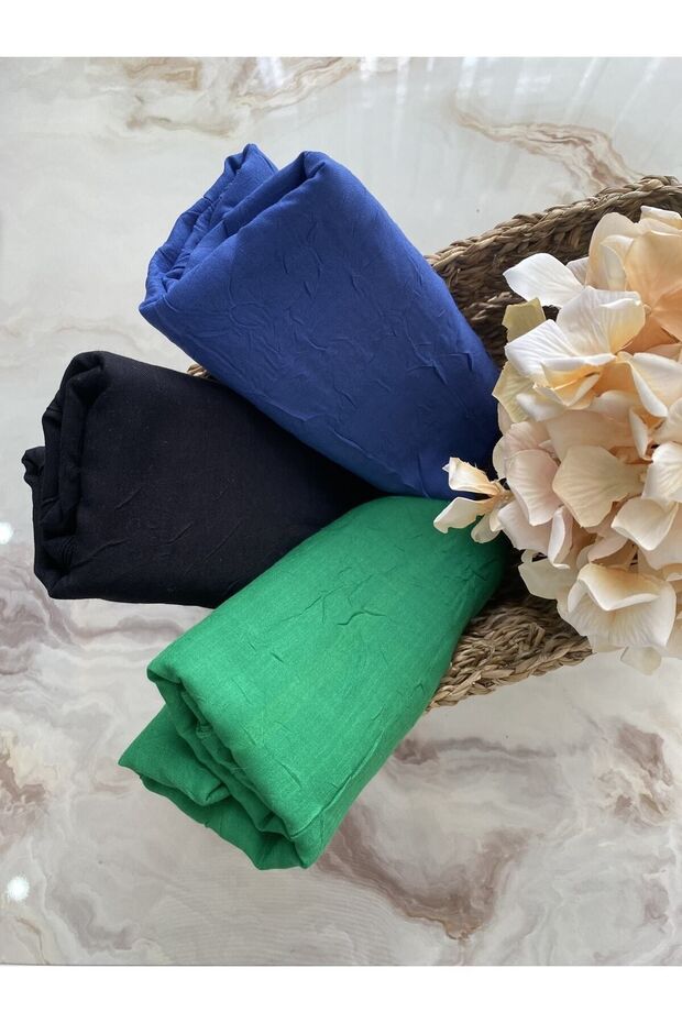 Hijab Bamboo Scarf 3-Piece Shawl Set (blue-black-benetton)