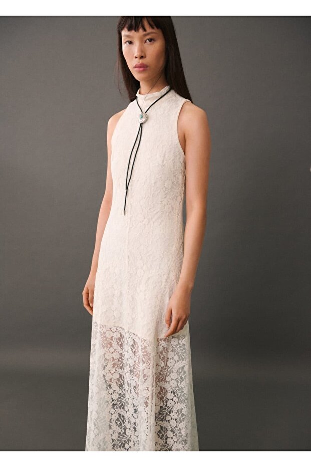 Dantel detaylı uzun elbise - 1