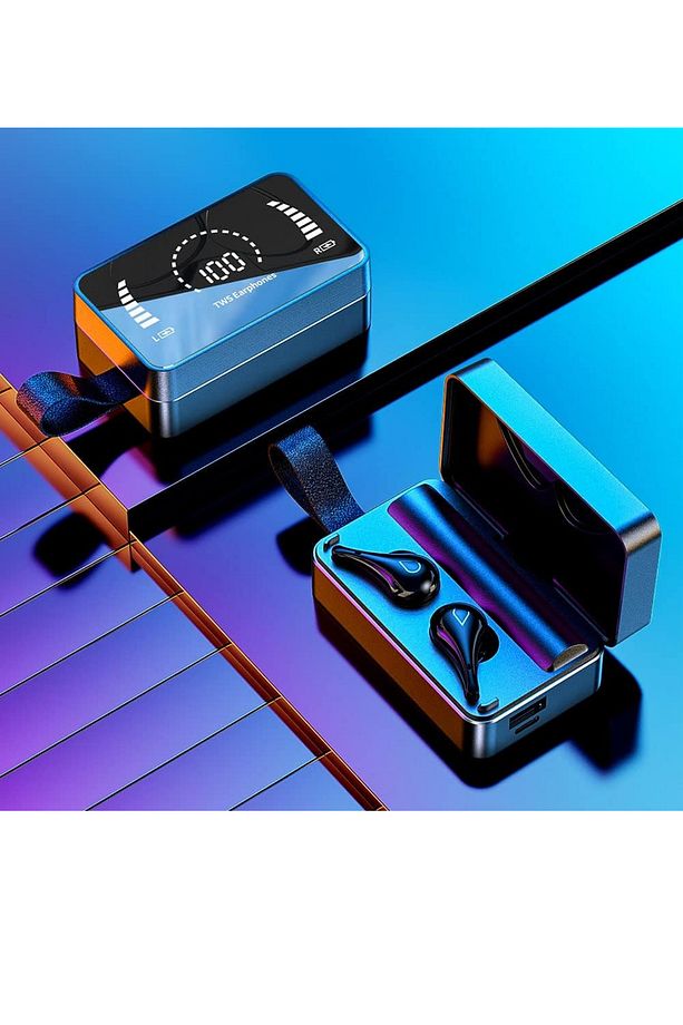 Güçlendirilmiş LED Ekranlı Aynalı Metal Şarj Kutusu,ANC IPX7 Su Geçirmez, Siyah H3 Kulaklık - 1