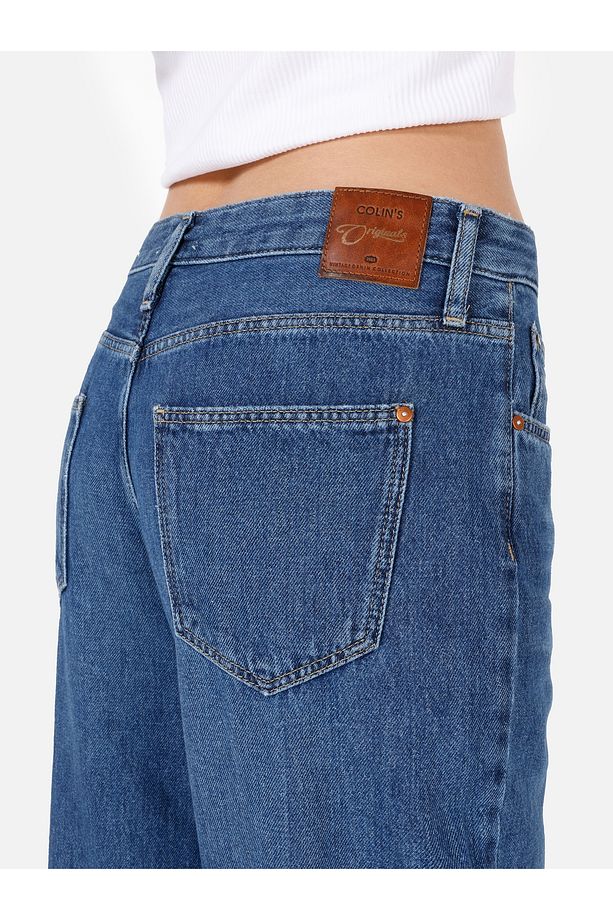 970 Berry Regular Fit Yüksek Bel Geniş Paça Jean Mavi Kadın Pantolon - 6