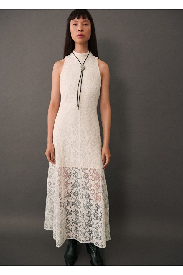 Dantel detaylı uzun elbise - 2