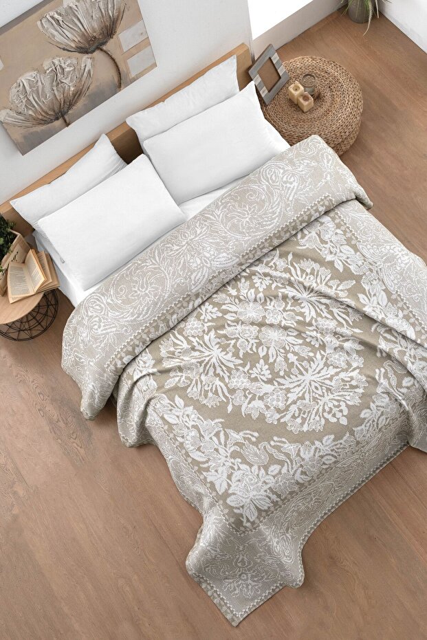 غطاء سرير قطني لاريا بيج جاكار مزدوج - 230x250 سم