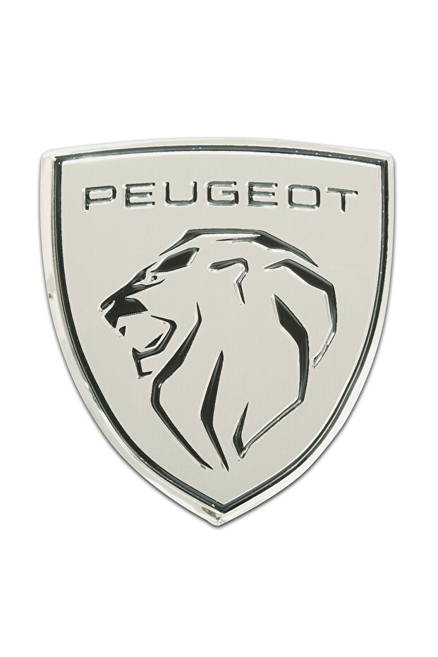 Peugeot Logo New Rigging 3D METALLIZED Sticker Aluminum 2 Pieces Embossed Label 7 cm x 8 cm