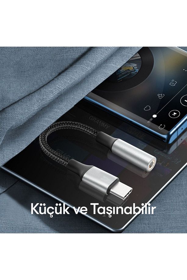 Yüksek Kalite Tak Çalıştır Type-c To Aux 3.5mm Kulaklık Jak Dönüştürücü Kırılmaz Hasır Örgü Kablo - 7