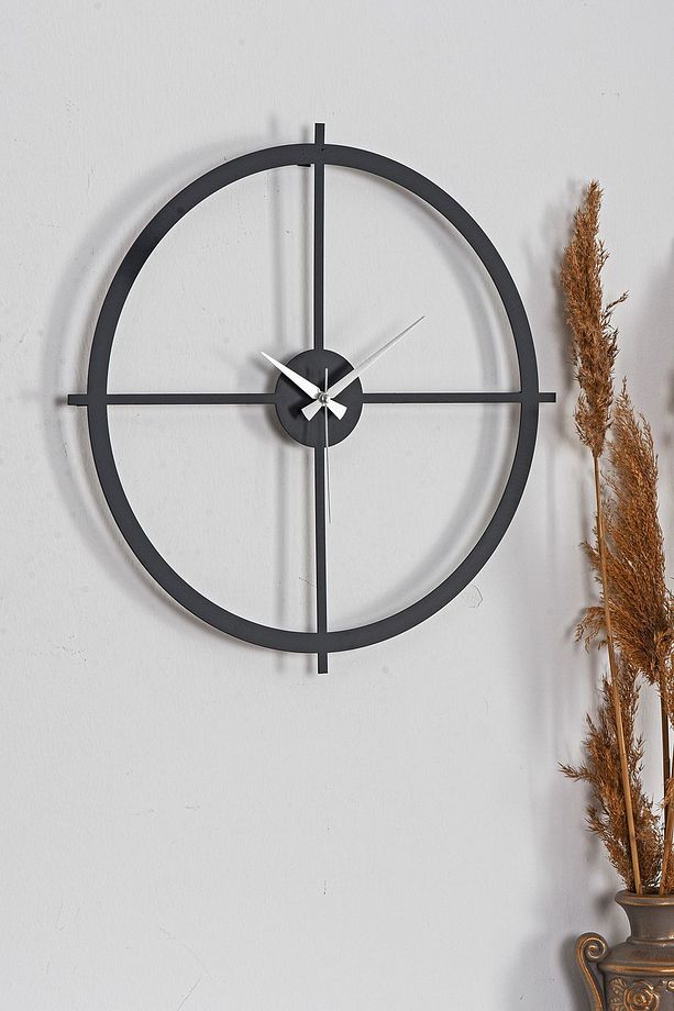 Duvar Saati 50cm Sessiz Mekanizma Siyah Metal Kasa Modern Tasarım - Nuvola 50 Mds-50 - 1