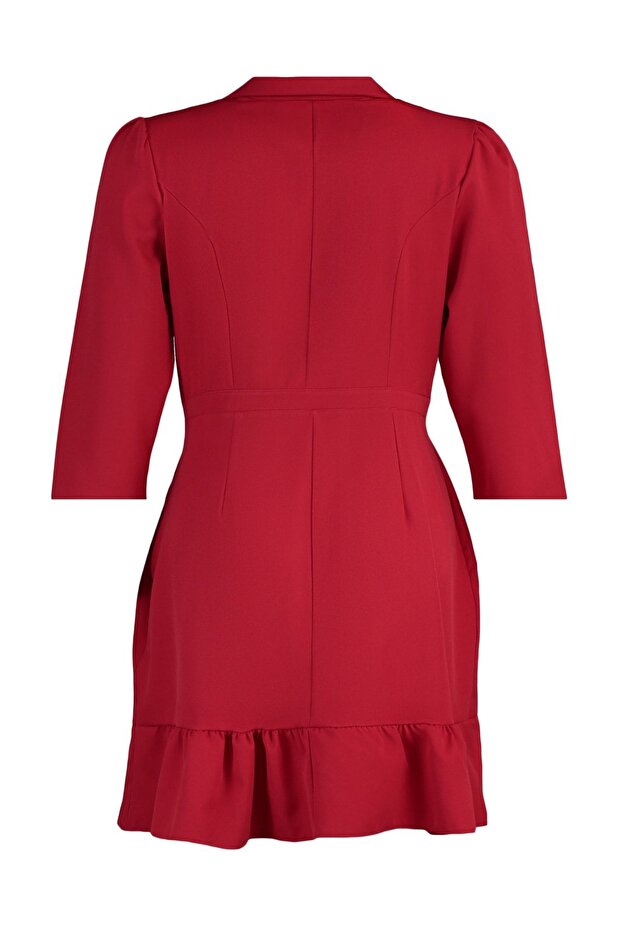 New Year Red Plus Size Unlined Three Quarter Sleeve Mini/Short Length Woven Jacket Dress Tbbaw23Ah00042 - 7