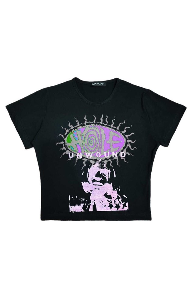 Women's Top Sitting Mold Waist Length Crop Printed Crew Neck Baby Tee