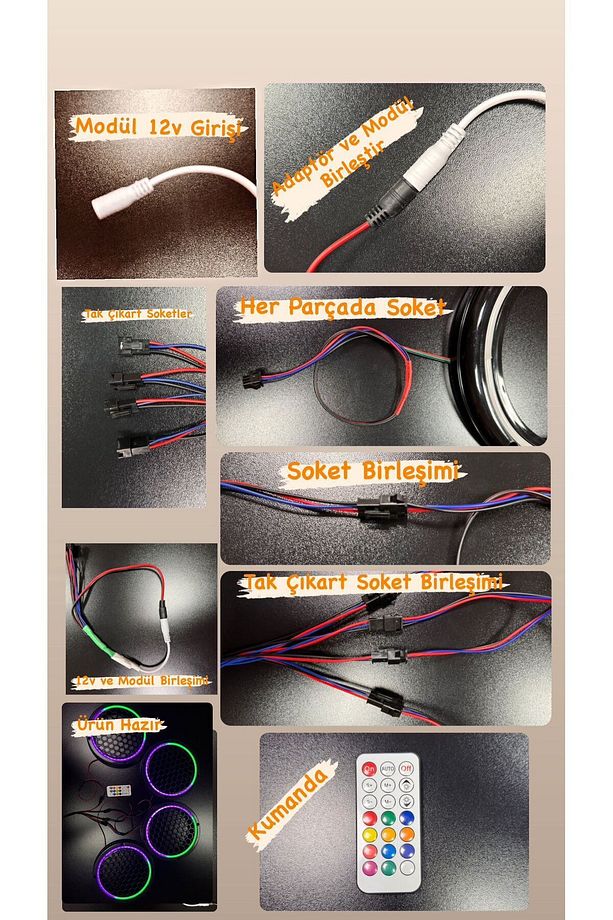 Piksel Neon Ledli 20cm Midrange Hoparlör Kapağı 4adet Kapak+Modül Soketli Tak Çıkart Kolay Montaj - 8