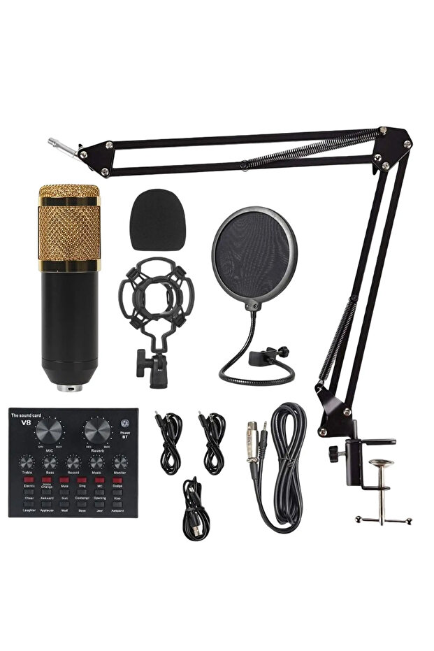 Profesyonel Kondansatör Mikrofon Seti Ses Kartı Komple Set Profesyonel Yayıncılar İçin Mikrofon Set - 8