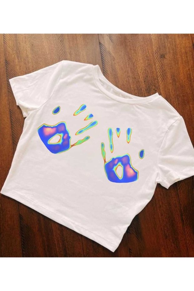 Women's Top Sitting Mold Waist Length Crop Printed Crew Neck Baby Tee
