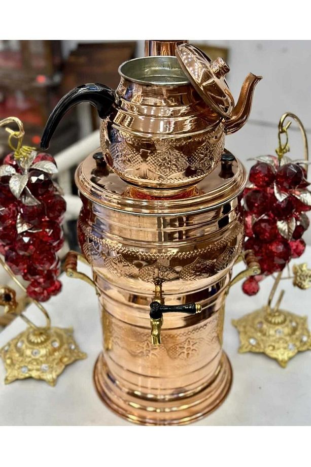 Bakır lüks odunlu 5 litre semaver - 3