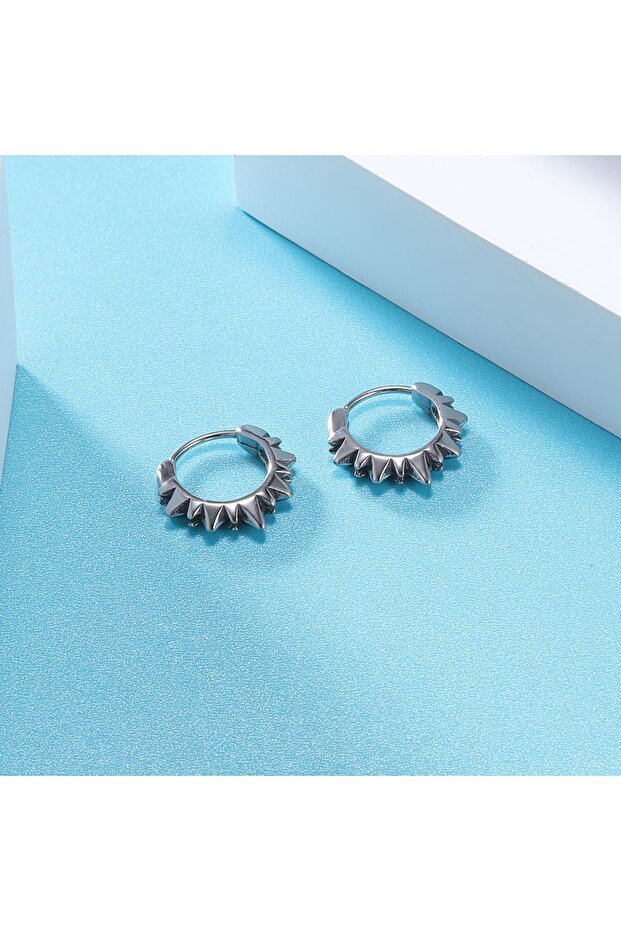 Spiky Punk Aggressive Design Thin Hoop Stainless & Tarnish Resistant 316L Steel Unisex Earrings