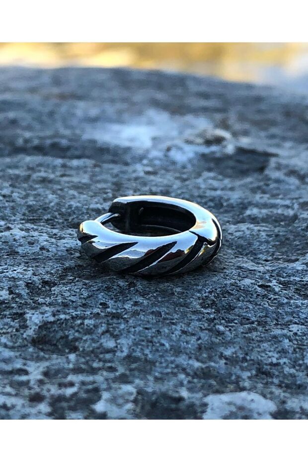 Striped Modern Ring Design Stainless & Tarnish Resistant 316L Steel Unisex Earrings