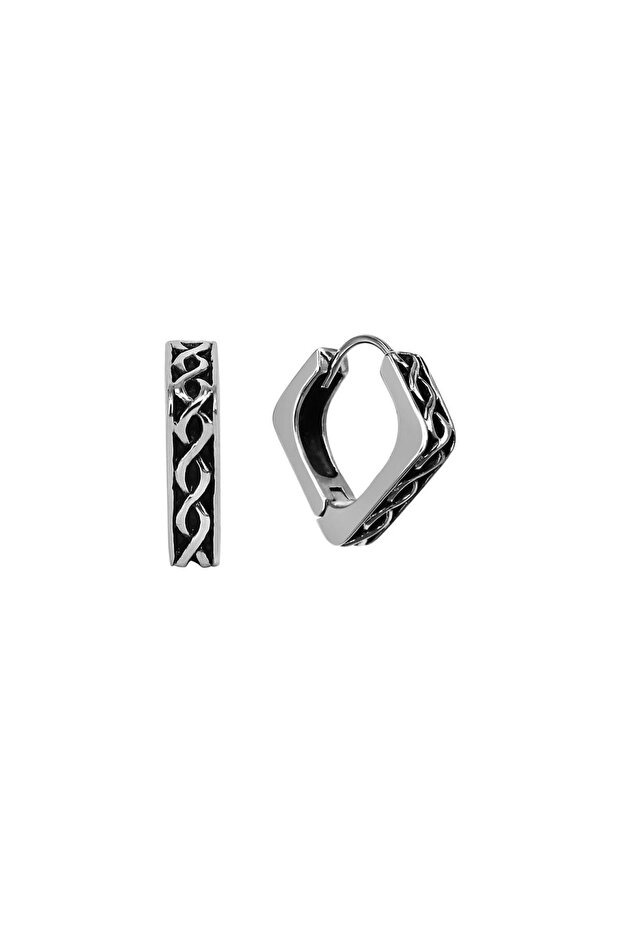 Tribal Patterned Oversized Drop Design Hoop Antique Stainless & Tarnish Resistant 316L Steel Unisex Earrings