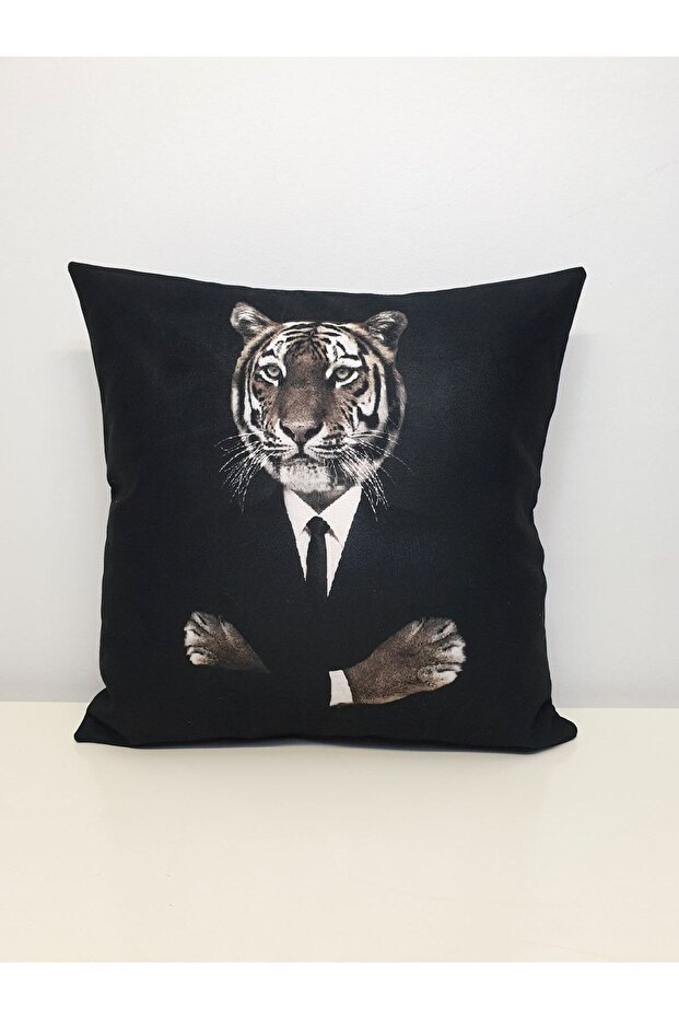غطاء وسادة بنمط الأسد الأسود - 1