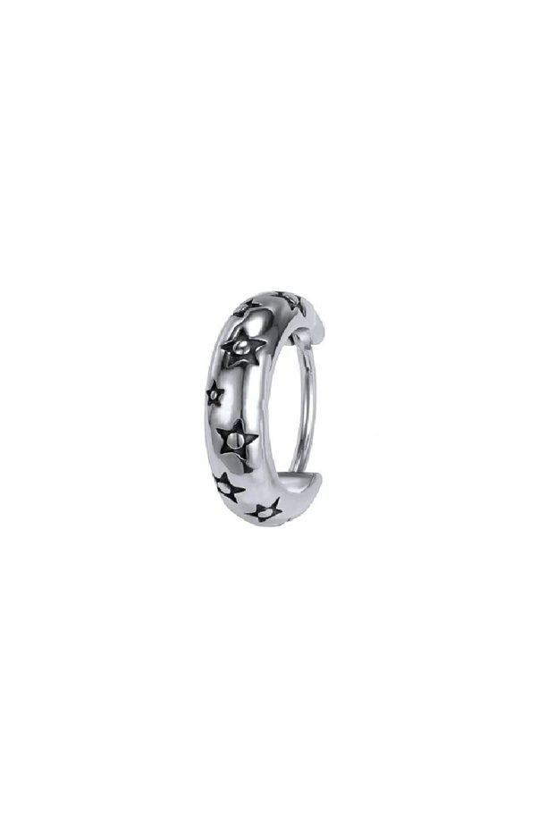 Star Embroidered Sports Style Hoop Unisex Stainless & Tarnish Free 316L Steel Earrings