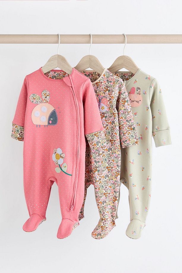 % 100 Pamuklu Pembe Uğur Böceği Desenli 3’lü Tulum Set - 1