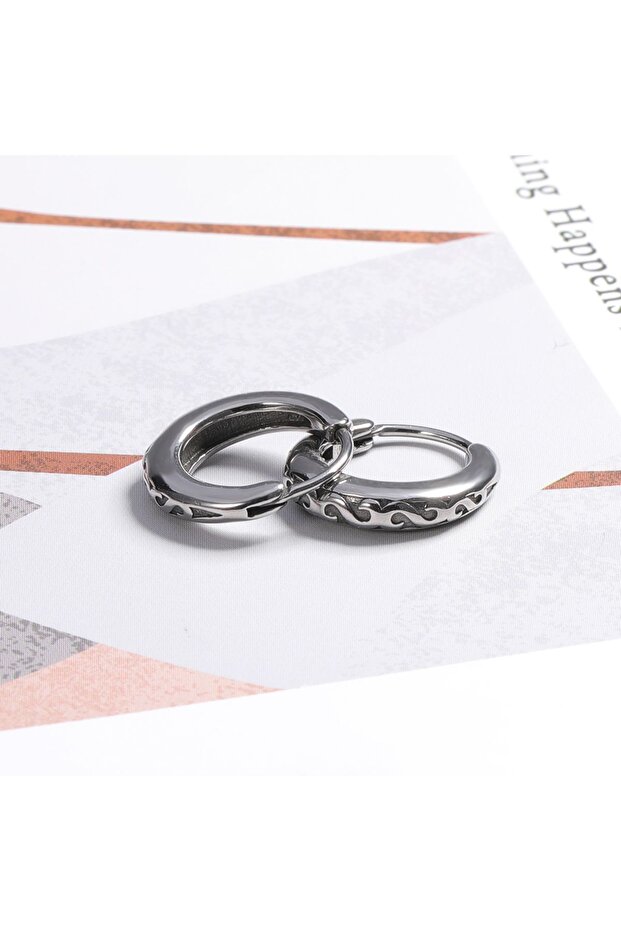 Tribal Patterned Ring Antique Design Thin Stainless & Tarnish Resistant 316L Steel Unisex Earrings