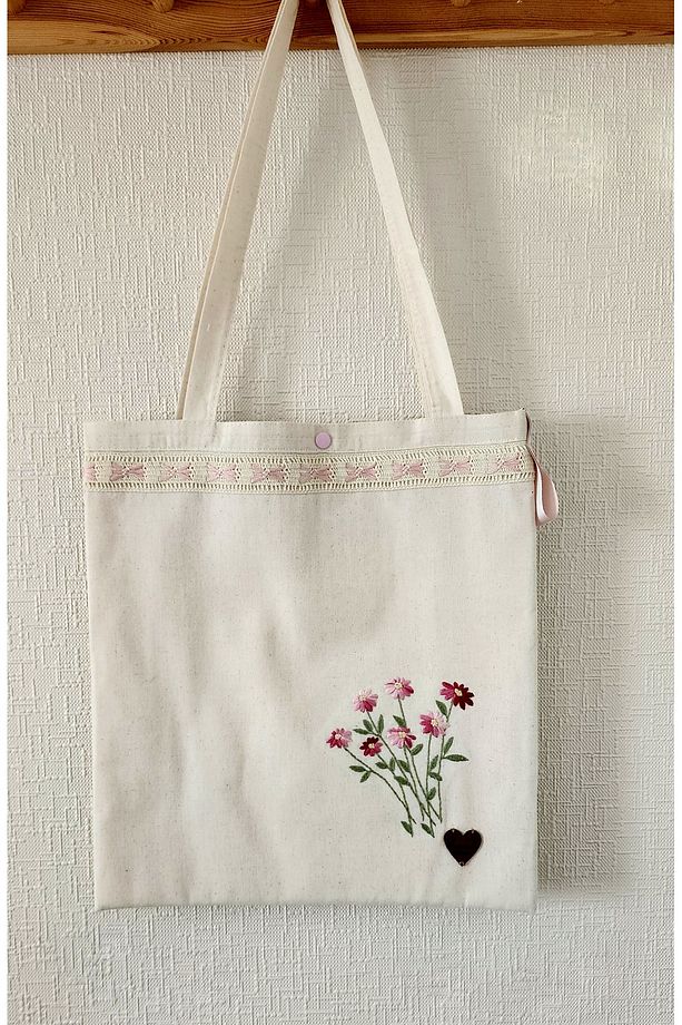 Kasnak Nakışı Ile İşlenmiş, Bez Çanta  %100 Handmade - 1