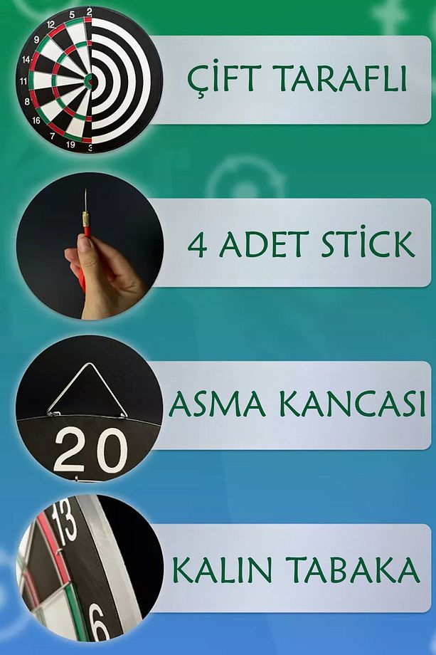 Özel Oda Tipi Hedef Tahtası Dart Seti 43 Cm 4 Adet Dart İle - 3