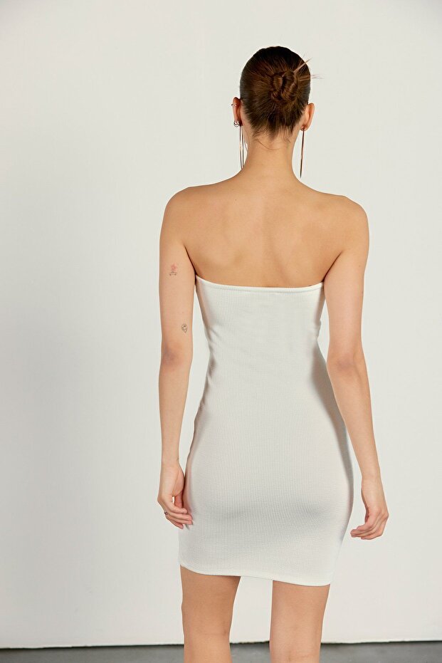 Στράπλες Μίνι Φόρεμα Λευκό - 5