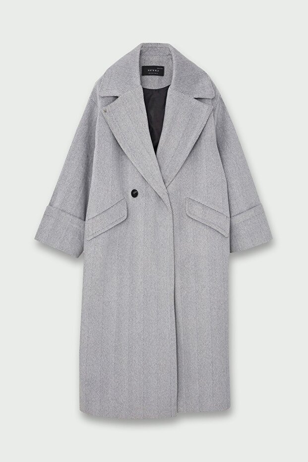 Herringbone patterned double-breasted wool coat - 4