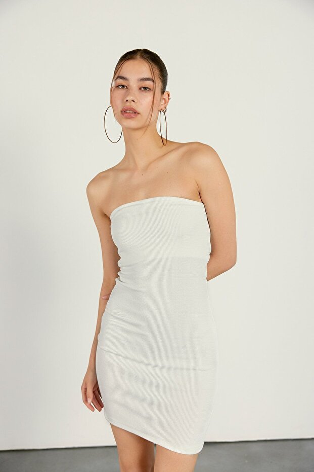 Στράπλες Μίνι Φόρεμα Λευκό - 1