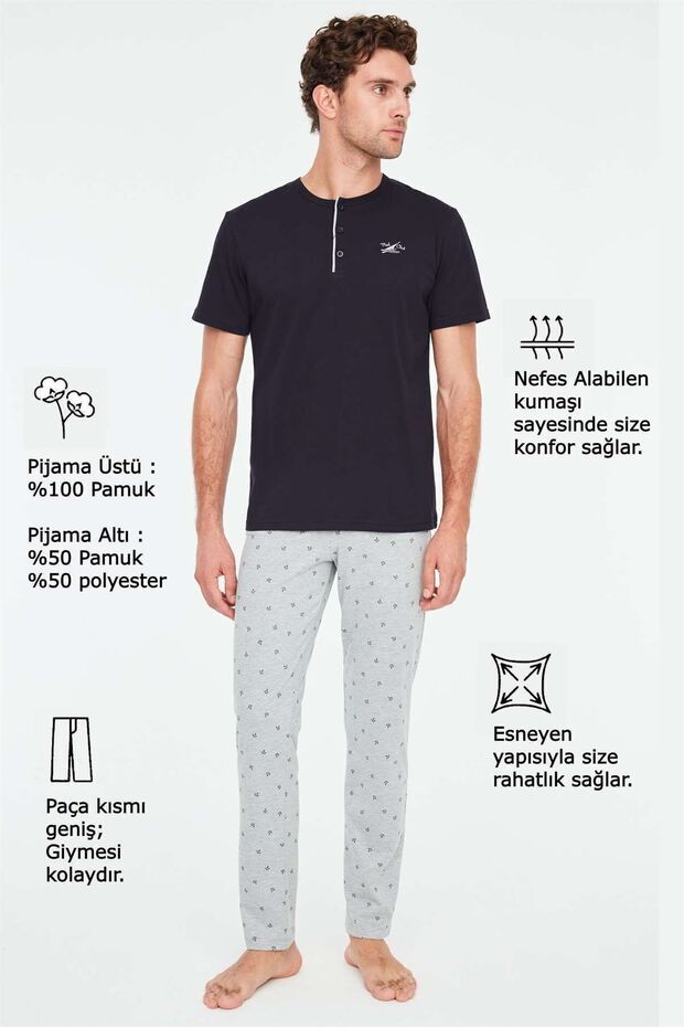 - Ανδρικό σετ πιτζάμες Navy Blue Patchwork - 4