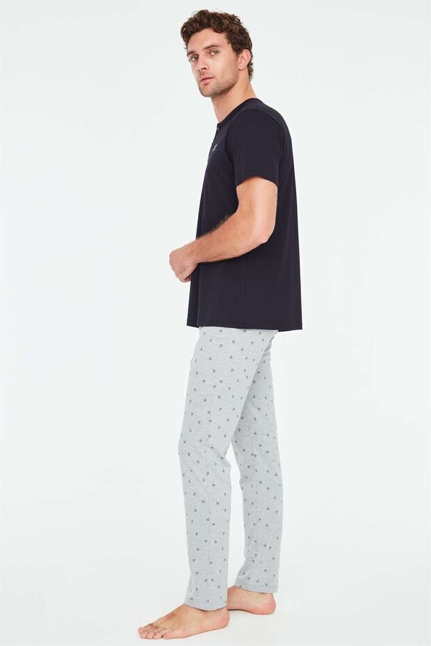 - Ανδρικό σετ πιτζάμες Navy Blue Patchwork - 2