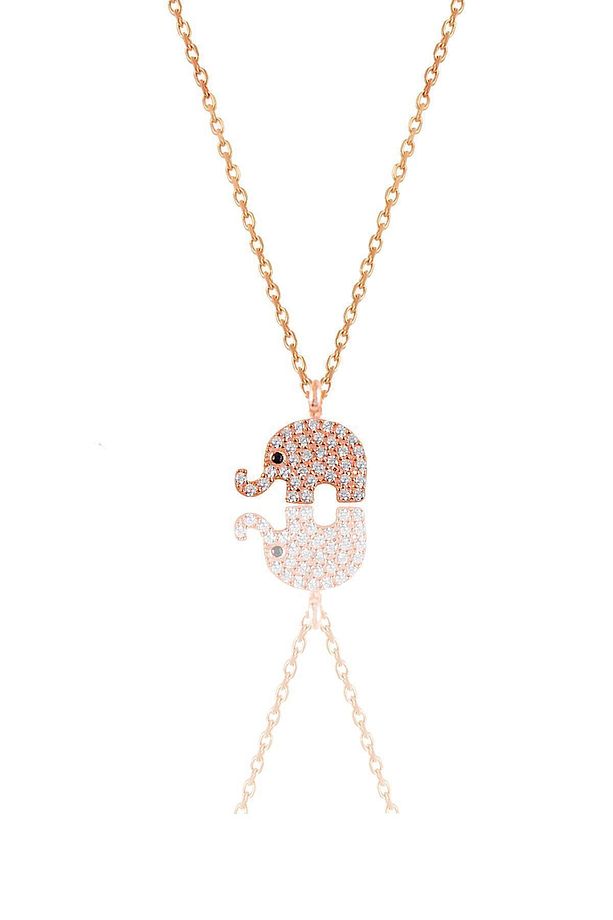 Gümüş Rose Zirkon Taşlı Fil Kolye Sgtl9139 - 1