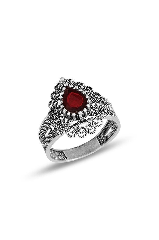 Gümüş Kök Yakut Taşlı, Püsküllü, Oksitli Telkari Üçlü Set Sgtl11901kırmızı - 4