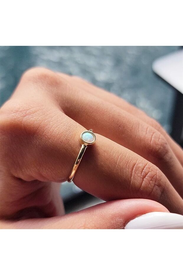 Minimal Opal Tek Taş Şans Ve Uğur 925 Ayar Gümüş Yüzük - 3