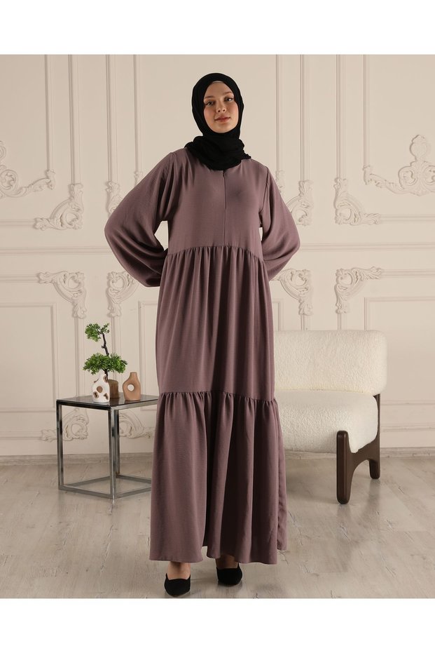 Front Zipper Two Layers Ruffle Detailed Aerobin Hijab Dress Prayer Dress Mother's Dress