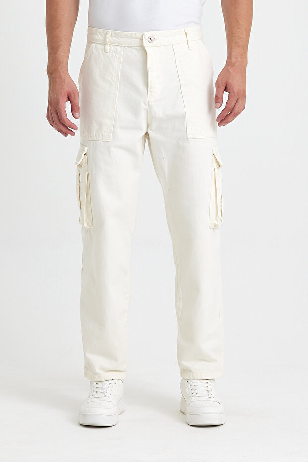 Férfi táskás törtfehér tehernadrág - 1