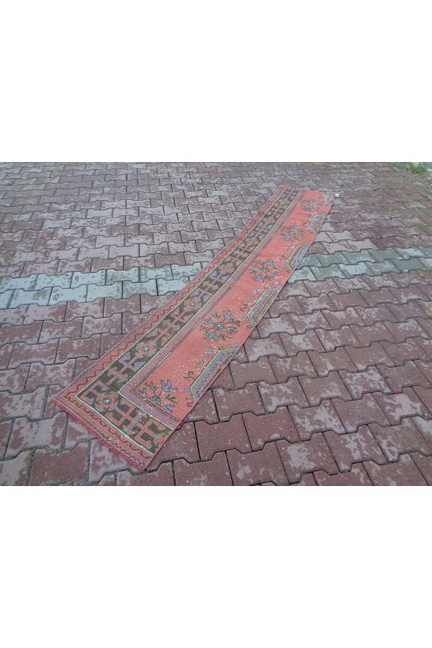 ŞAHMERDANOĞLU 52 x 282 Cm El Dokuma, Kiremit Rengi Mutfağınıza Yolluk Halı, Eskitme, Vintage GEX - 1
