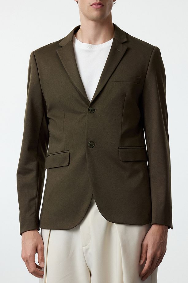 Haki Slim Fit Örme Esnek Kumaşlı Blazer Ceket TMNAW23CE00025 - 5