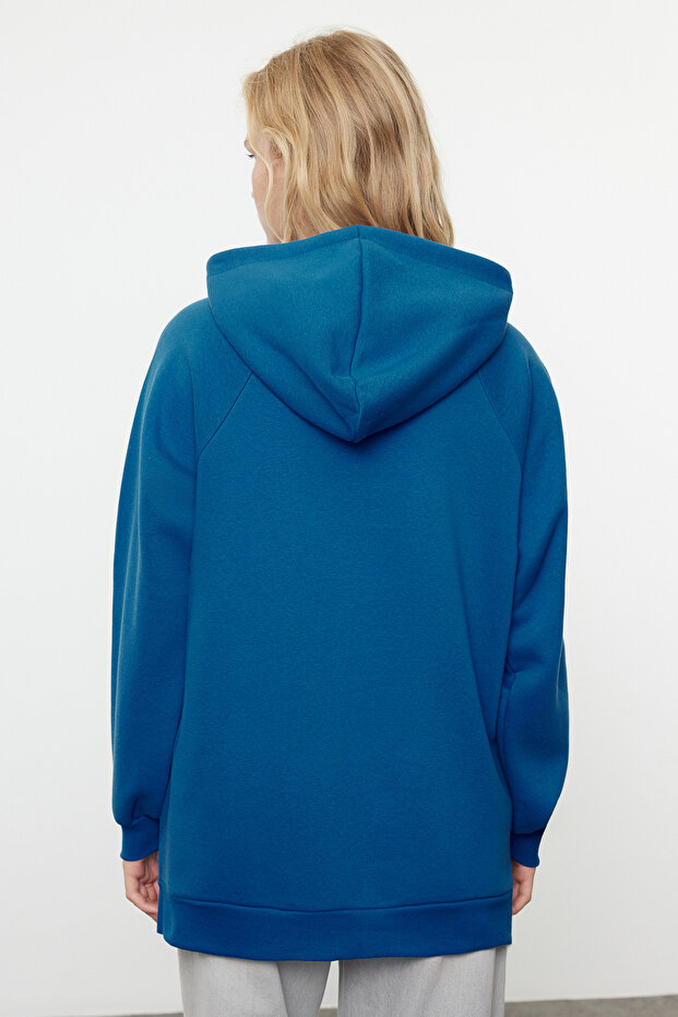 Saks Kapüşonlu Oversize Şardonlu Örme Sweatshirt - 5