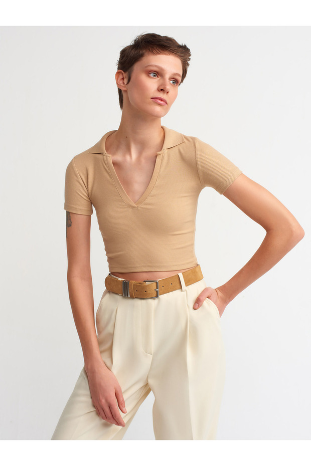 3775 Polo Yaka Tshırt-camel - 1