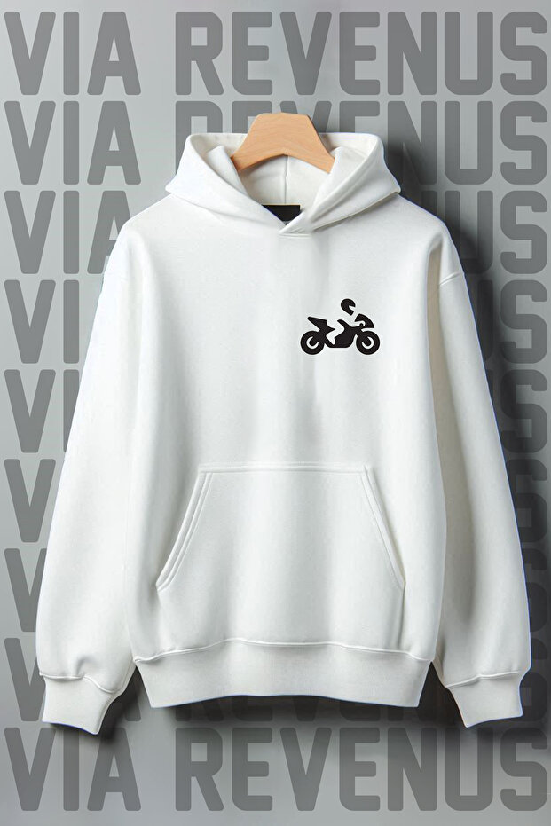 Biker 3 Thread Kangaroo Pocket Oversize Hooded Sweatshirt - Minimal Printed