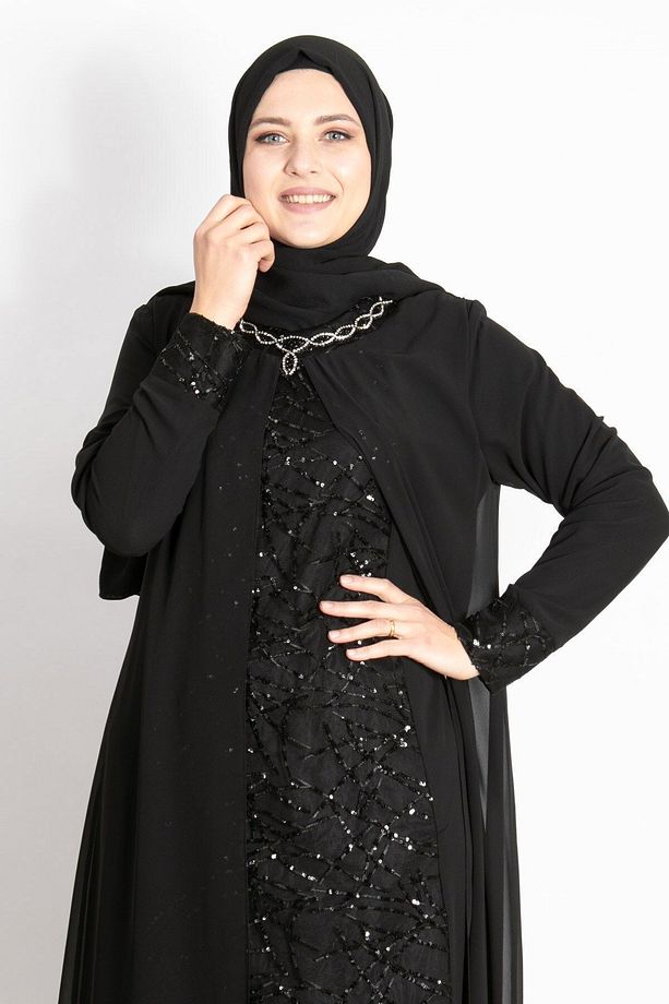 Pul Payet Detaylı Abiye Siyah TBS2218 - 2
